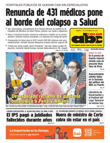 Tapa del diario ABC COLOR del martes, 01 de septiembre del 2026