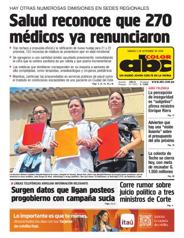 Tapa del diario ABC COLOR del sábado, 05 de septiembre del 2026