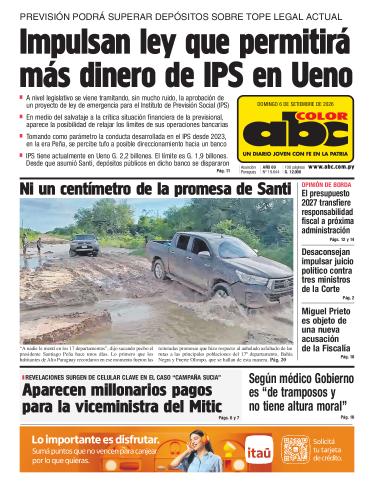 Tapa del diario ABC COLOR del domingo, 06 de septiembre del 2026