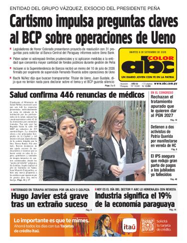 Tapa del diario ABC COLOR del martes, 08 de septiembre del 2026