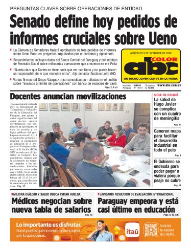 Tapa del diario ABC COLOR del miércoles, 09 de septiembre del 2026