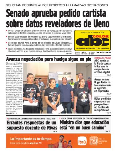 Tapa del diario ABC COLOR del jueves, 10 de septiembre del 2026