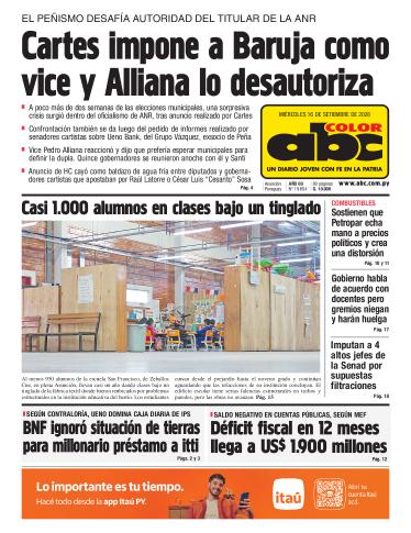 Tapa del diario ABC COLOR del miércoles, 16 de septiembre del 2026