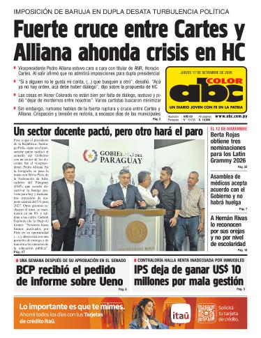 Tapa del diario ABC COLOR del jueves, 17 de septiembre del 2026