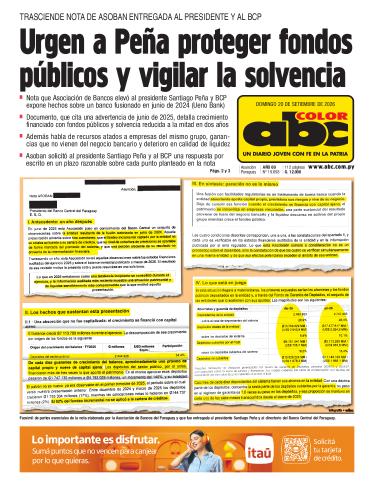 Tapa del diario ABC COLOR del domingo, 20 de septiembre del 2026