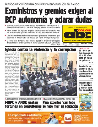 Tapa del diario ABC COLOR del lunes, 21 de septiembre del 2026