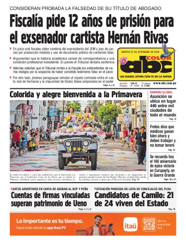 Tapa del diario ABC COLOR del martes, 22 de septiembre del 2026