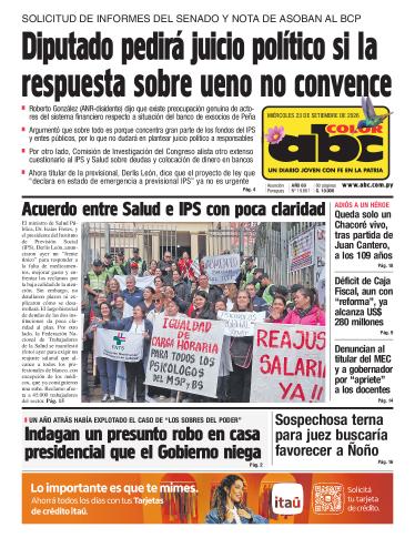 Tapa del diario ABC COLOR del miércoles, 23 de septiembre del 2026