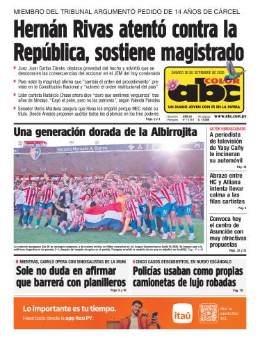 Tapa del diario ABC COLOR del sábado, 26 de septiembre del 2026