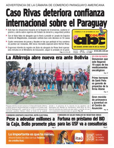 Tapa del diario ABC COLOR del domingo, 27 de septiembre del 2026