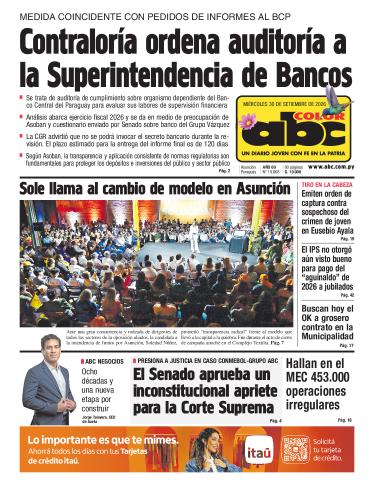 Tapa del diario ABC COLOR del miércoles, 30 de septiembre del 2026