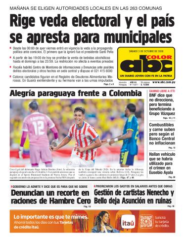 Tapa del diario ABC COLOR del sábado, 03 de octubre del 2026