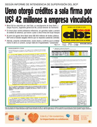 Tapa del diario ABC COLOR del viernes, 09 de octubre del 2026