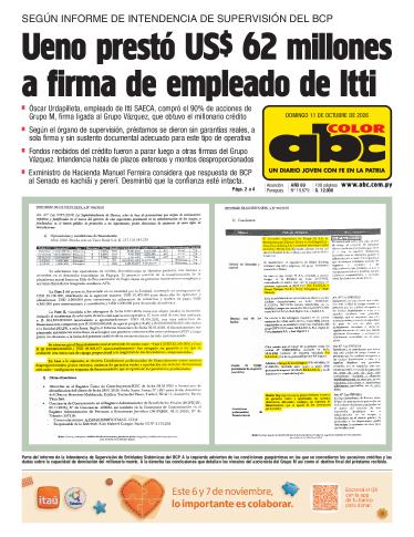 Tapa del diario ABC COLOR del domingo, 11 de octubre del 2026