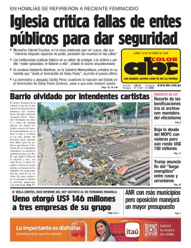 Tapa del diario ABC COLOR del lunes, 12 de octubre del 2026