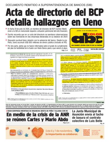 Tapa del diario ABC COLOR del jueves, 15 de octubre del 2026