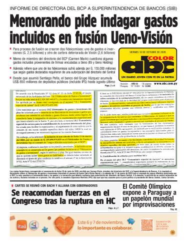 Tapa del diario ABC COLOR del viernes, 16 de octubre del 2026