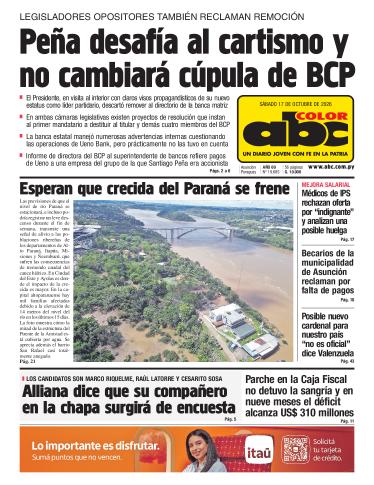 Tapa del diario ABC COLOR del sábado, 17 de octubre del 2026