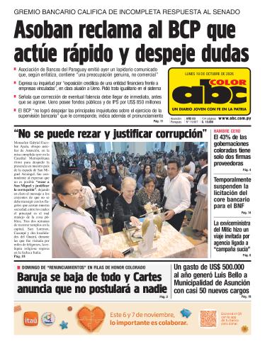 Tapa del diario ABC COLOR del lunes, 19 de octubre del 2026