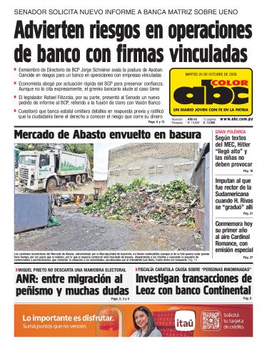 Tapa del diario ABC COLOR del martes, 20 de octubre del 2026