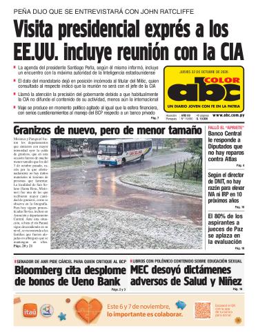 Tapa del diario ABC COLOR del jueves, 22 de octubre del 2026