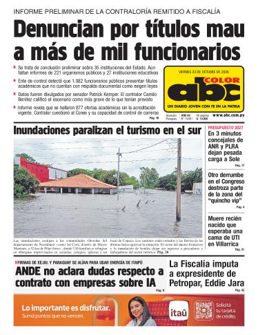 Tapa del diario ABC COLOR del viernes, 23 de octubre del 2026