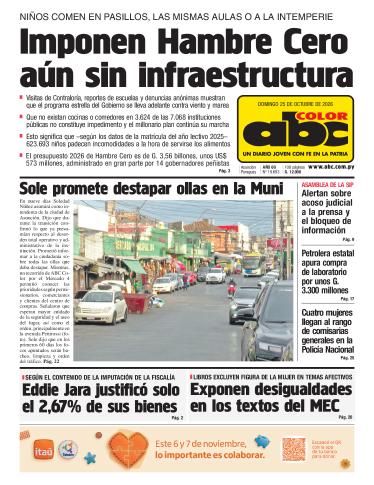 Tapa del diario ABC COLOR del domingo, 25 de octubre del 2026