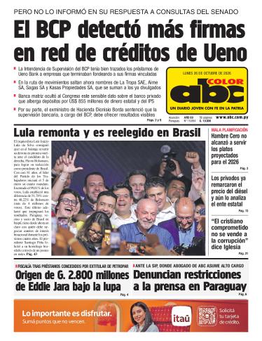 Tapa del diario ABC COLOR del lunes, 26 de octubre del 2026