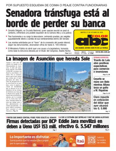 Tapa del diario ABC COLOR del martes, 27 de octubre del 2026