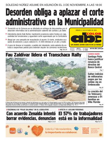 Tapa del diario ABC COLOR del sábado, 31 de octubre del 2026